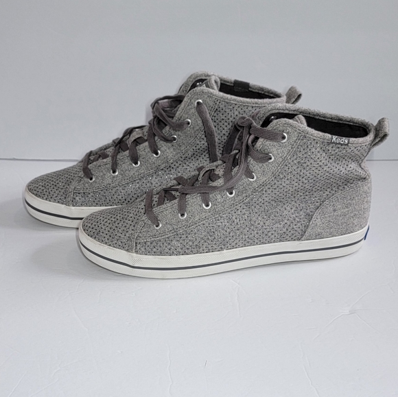 Keds Metallic Dot Gray Wool Shoes High Top Sneakers Classic Lace Up/Size 10. - Picture 2 of 10